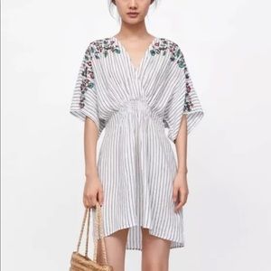 Zara embroidered tunic striped linen dress